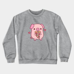 Cute Little Pig Eating Margherita Pizza Crewneck Sweatshirt